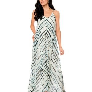 Blue and White Maternity V-Neck Maxi Dress